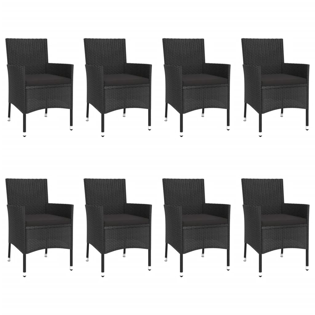 Ensemble à manger jardin 9pcs et coussins noir résine tressée