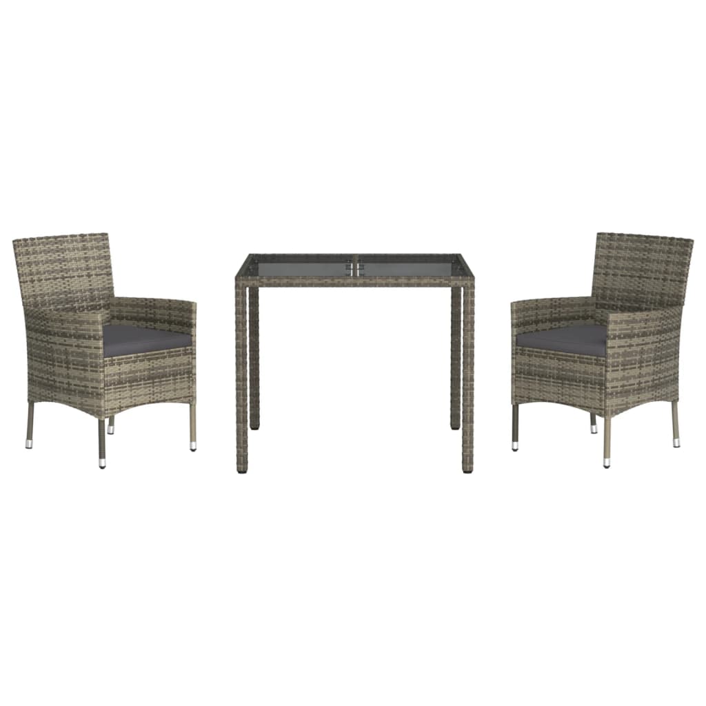 Ensemble à manger de jardin 3 pcs coussins gris résine tressée