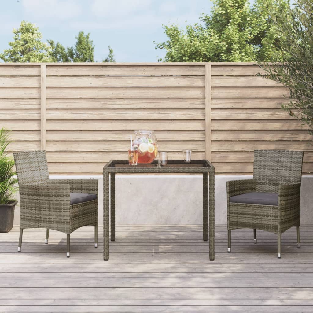 Ensemble à manger de jardin 3 pcs coussins gris résine tressée