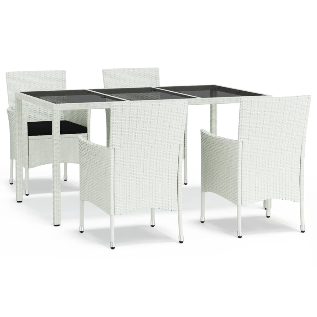 Ensemble à manger de jardin et coussins 5 pcs blanc poly rotin