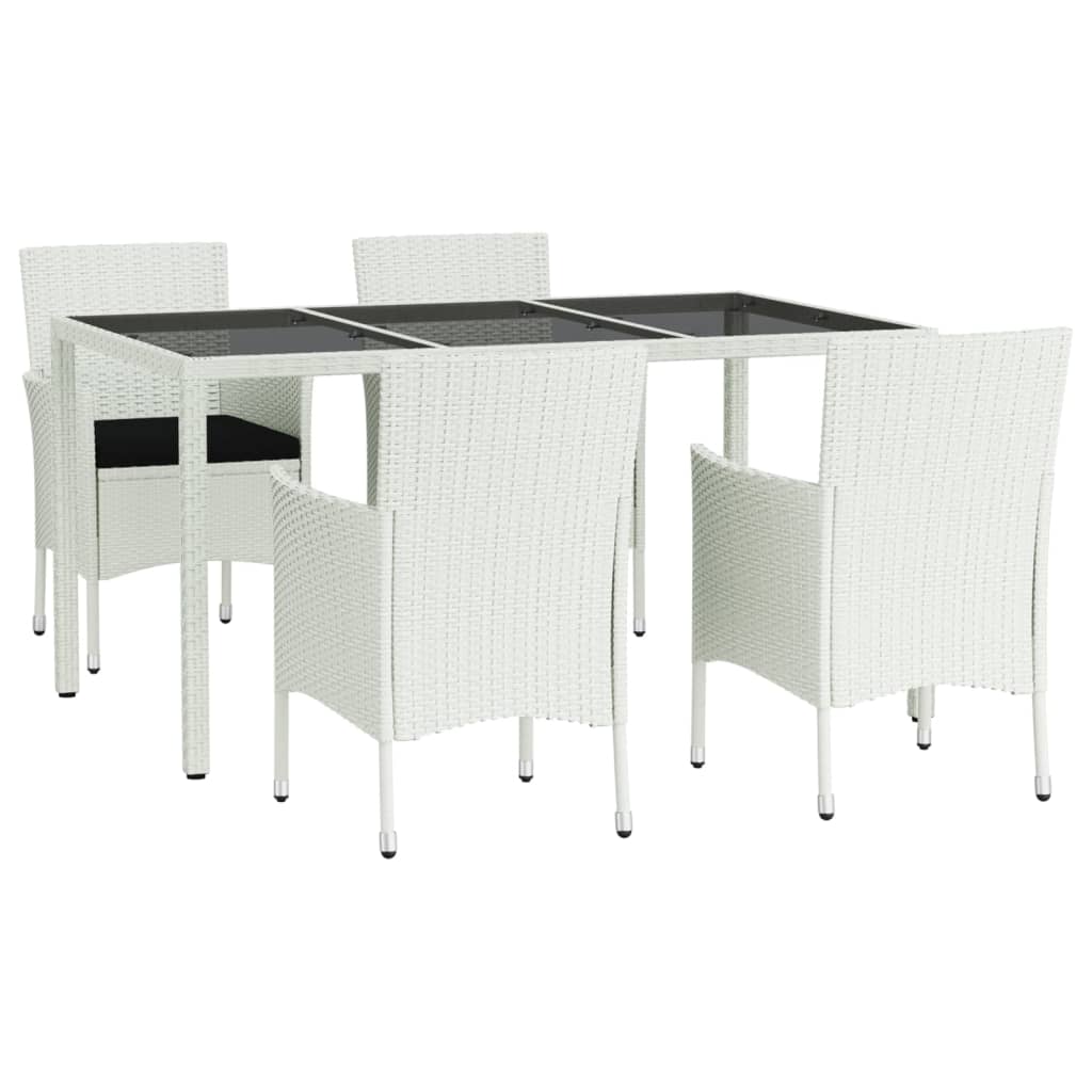Ensemble à manger de jardin et coussins 5 pcs blanc poly rotin