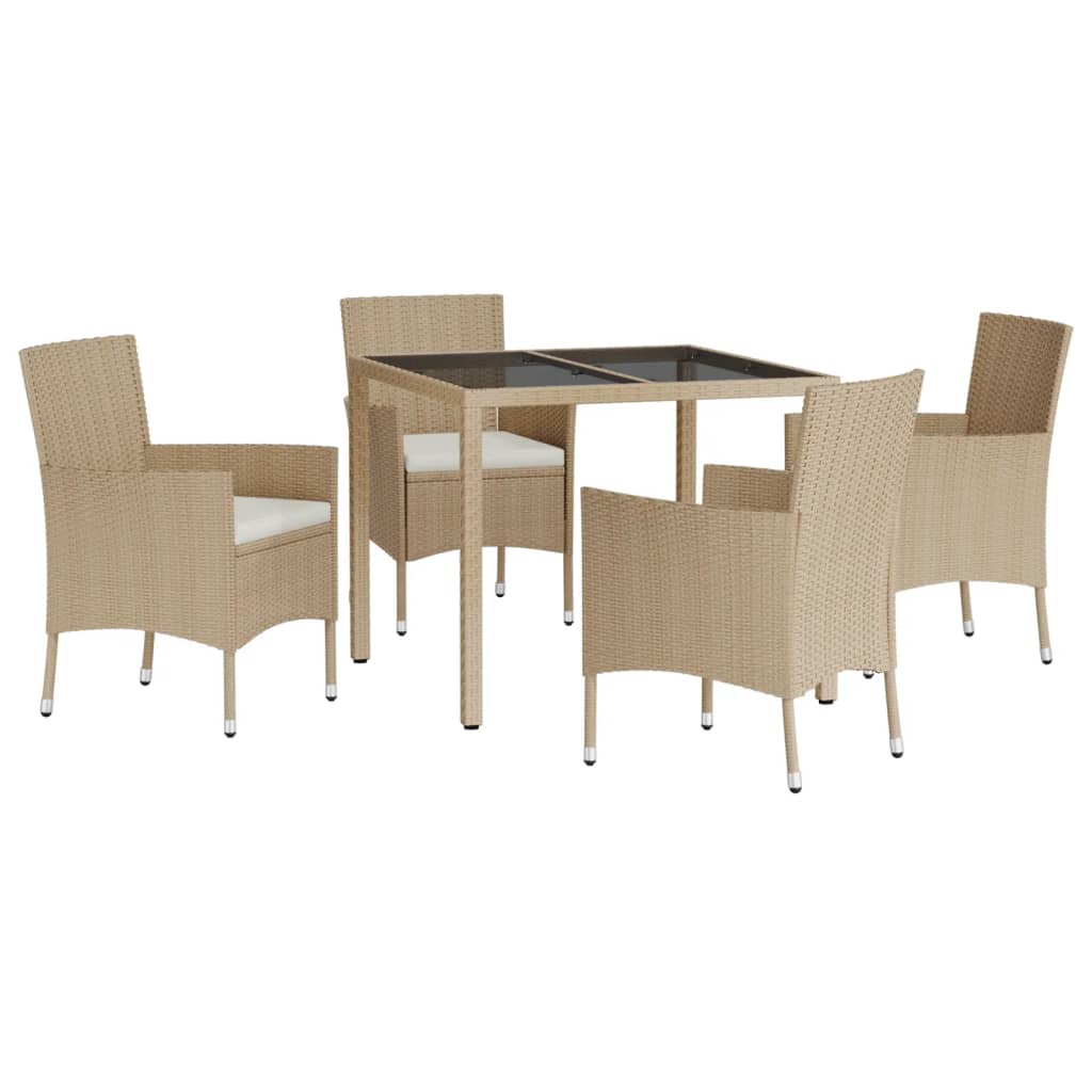 Ensemble à manger de jardin avec coussins 5pcs Beige poly rotin