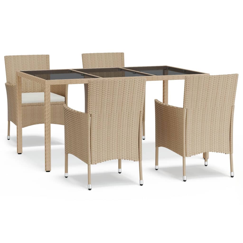 Ensemble à manger de jardin avec coussins 5pcs Beige poly rotin