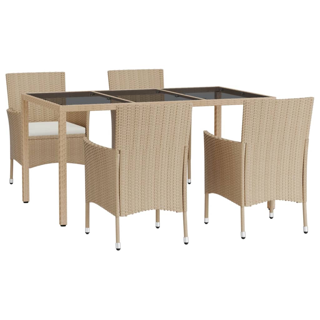 Ensemble à manger de jardin avec coussins 5pcs Beige poly rotin