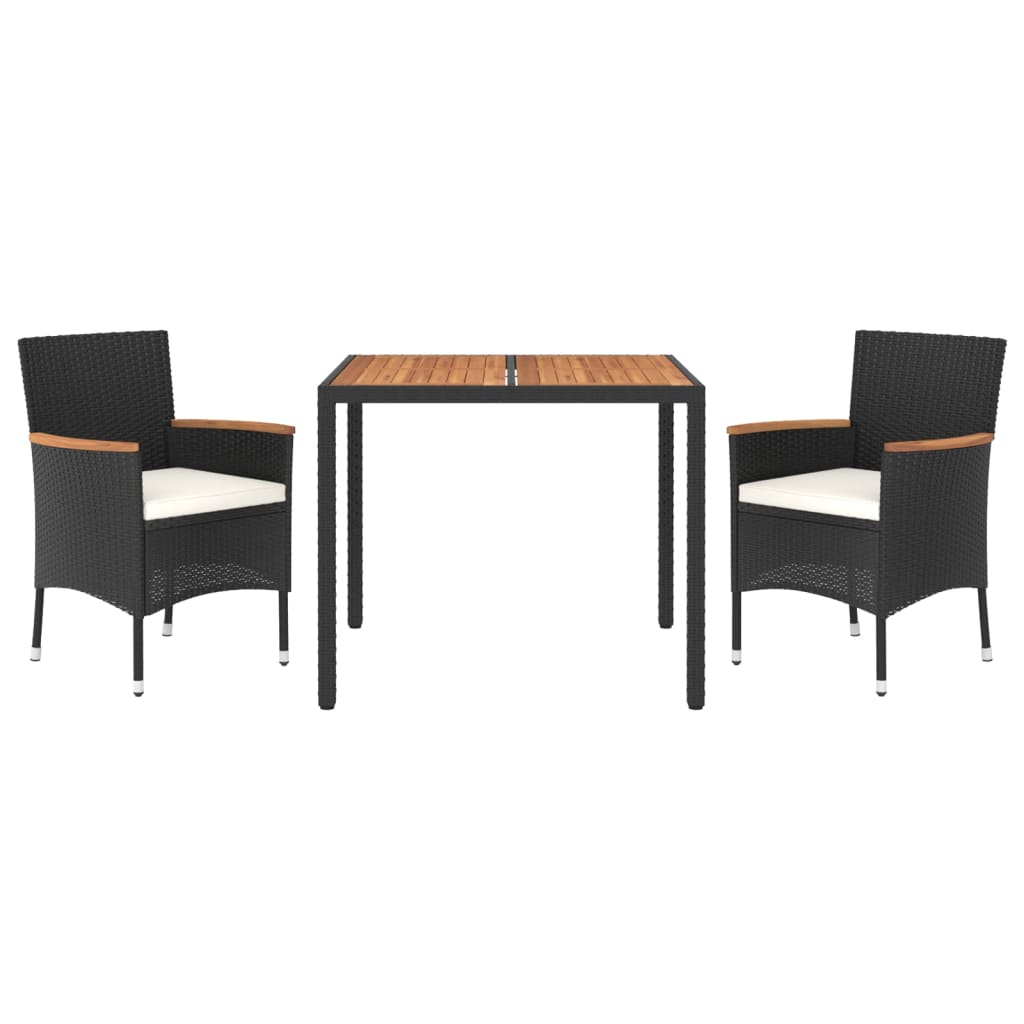 Ensemble à manger de jardin avec coussins 3 pcs Noir