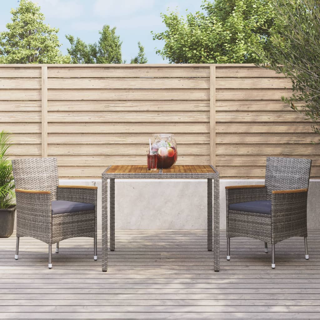 Ensemble à manger de jardin 3 pcs coussins gris résine tressée