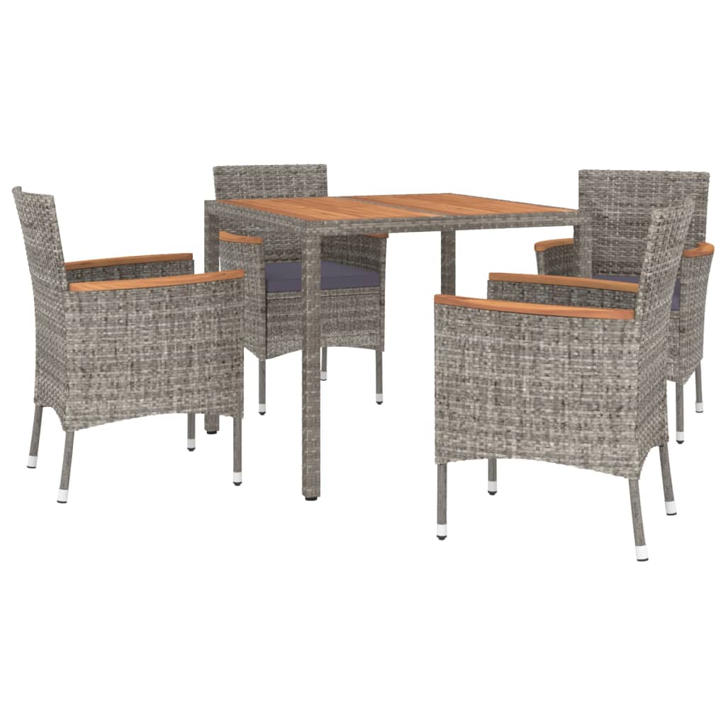 Ensemble à manger de jardin 5 pcs coussins gris résine tressée