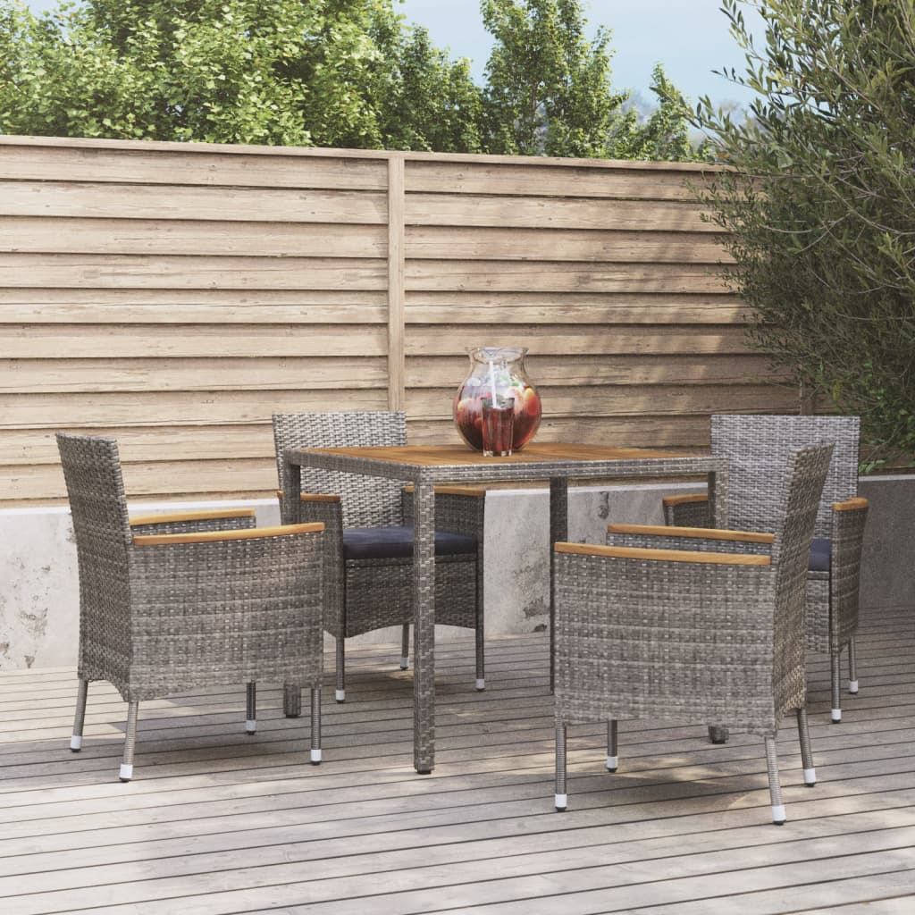 Ensemble à manger de jardin 5 pcs coussins gris résine tressée