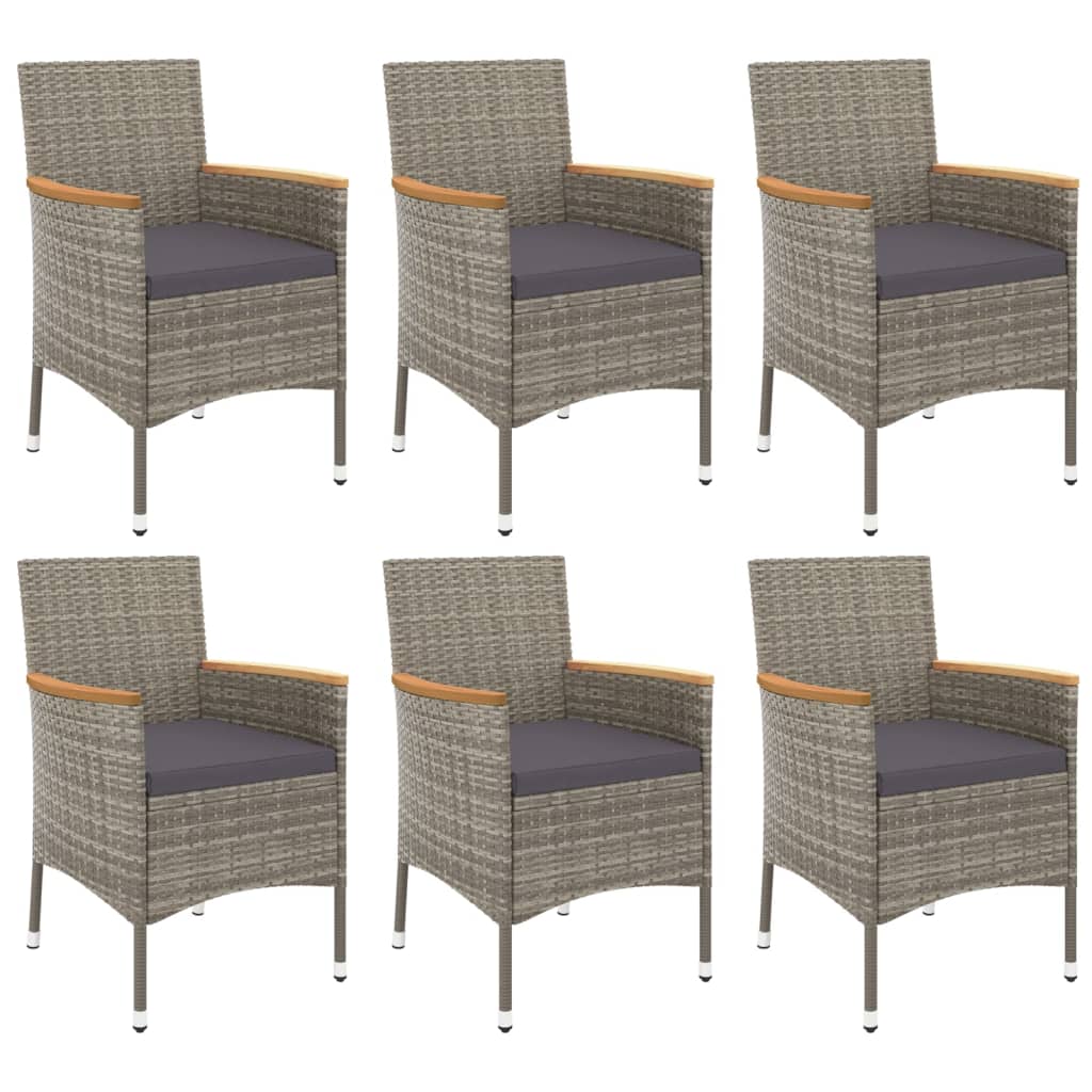 Ensemble à manger jardin et coussins 7 pcs gris rotin
