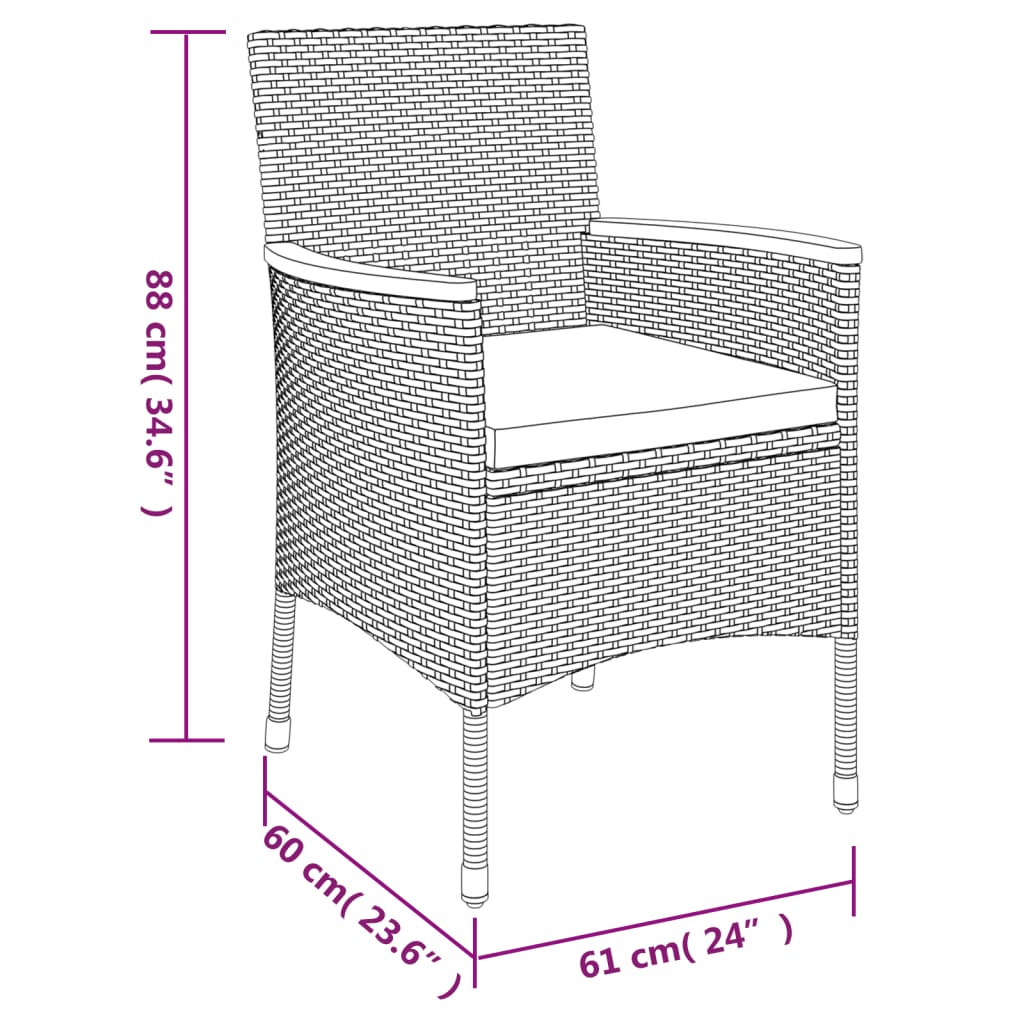 Ensemble à manger jardin et coussins 7 pcs gris rotin