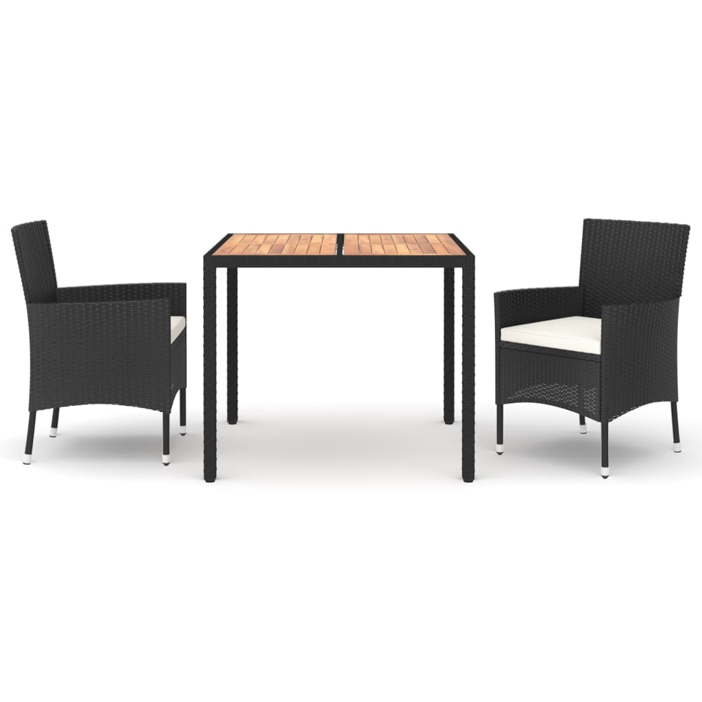 Ensemble à manger de jardin avec coussins 3 pcs Noir