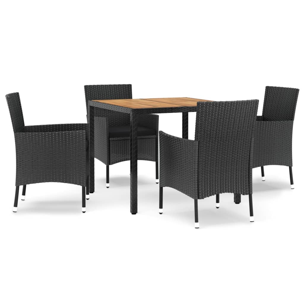 Ensemble à manger de jardin coussins 5pcs Noir Résine tressée