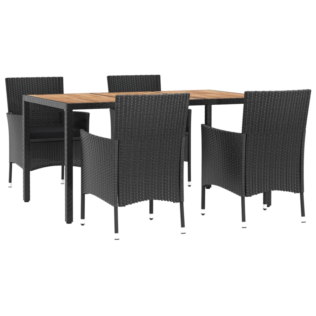 Ensemble à manger de jardin coussins 5pcs Noir Résine tressée
