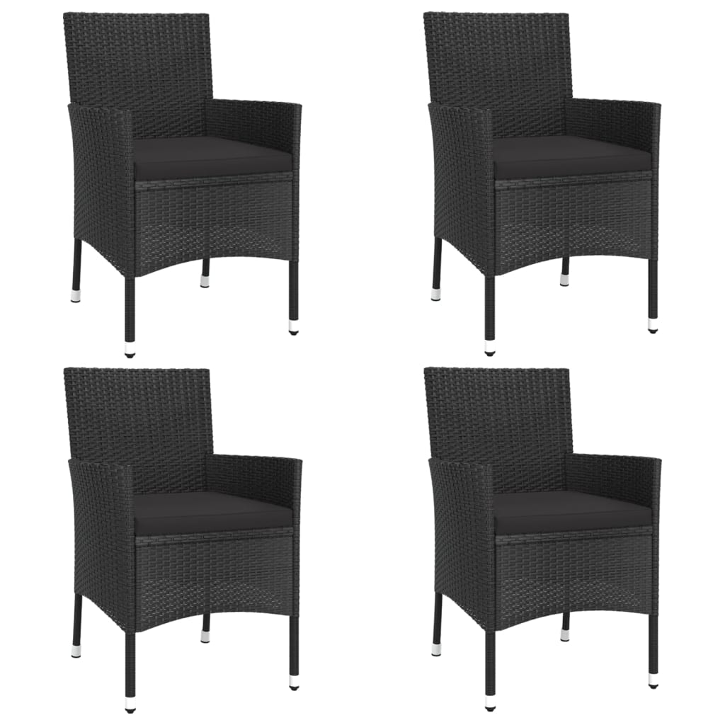 Ensemble à manger de jardin coussins 5pcs Noir Résine tressée