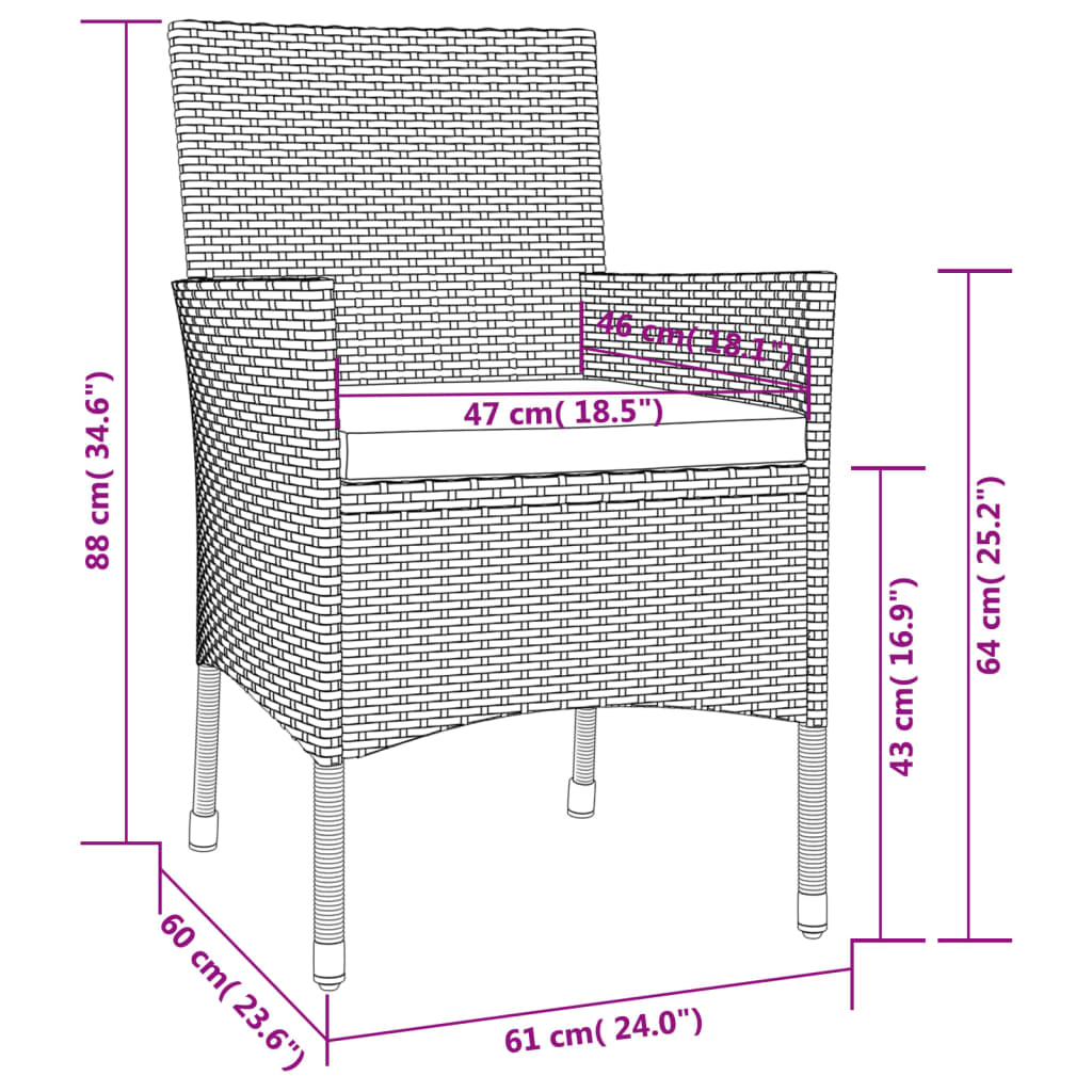Ensemble à manger de jardin coussins 5pcs Noir Résine tressée