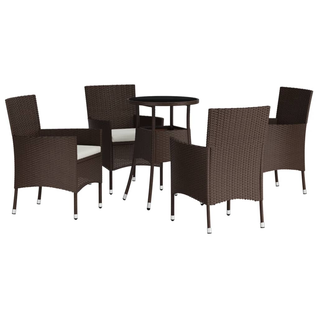 Ensemble de bistro de jardin 5 pcs coussins marron poly rotin