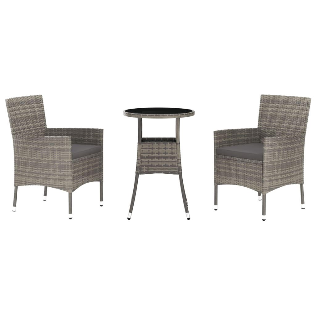 Ensemble de bistro de jardin 3 pcs coussins gris poly rotin