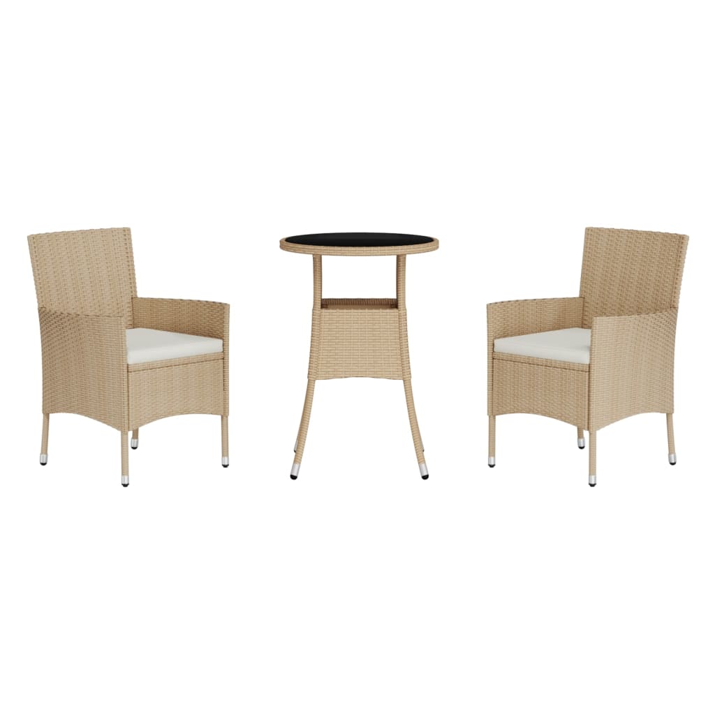 Ensemble de bistro de jardin 3 pcs coussins beige poly rotin