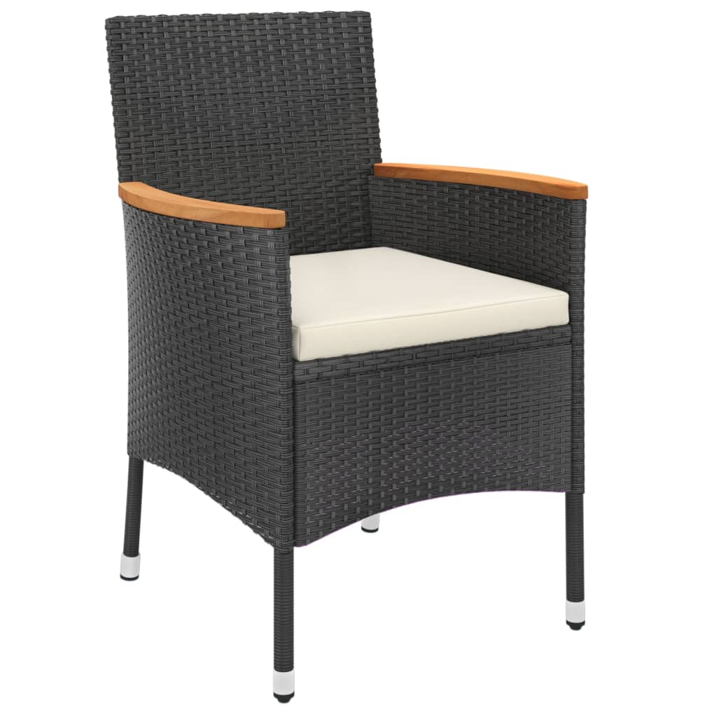 Ensemble de bistro de jardin 3 pcs coussins noir poly rotin
