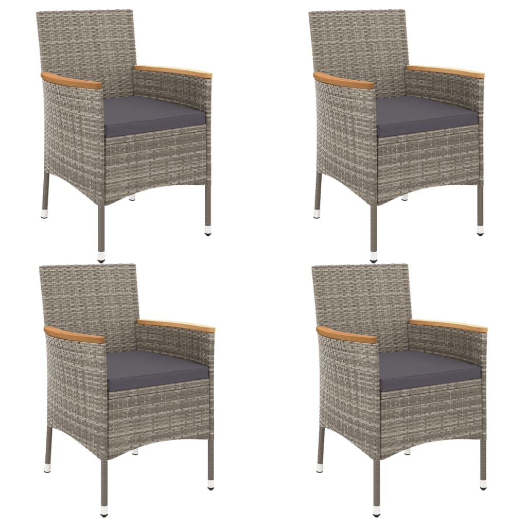 Ensemble de bistro de jardin 5 pcs coussins gris poly rotin
