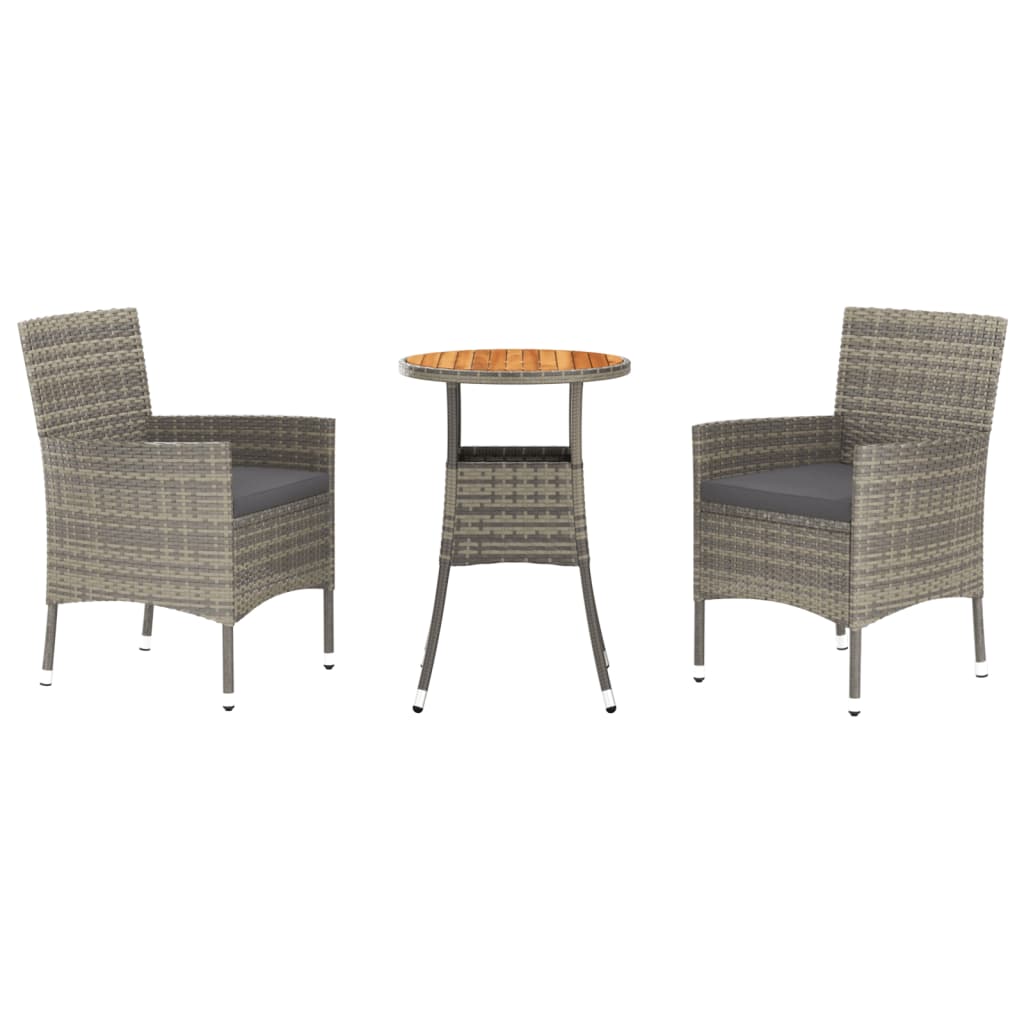 Ensemble de bistro de jardin 3 pcs coussins gris poly rotin