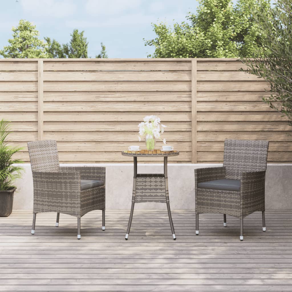 Ensemble de bistro de jardin 3 pcs coussins gris poly rotin