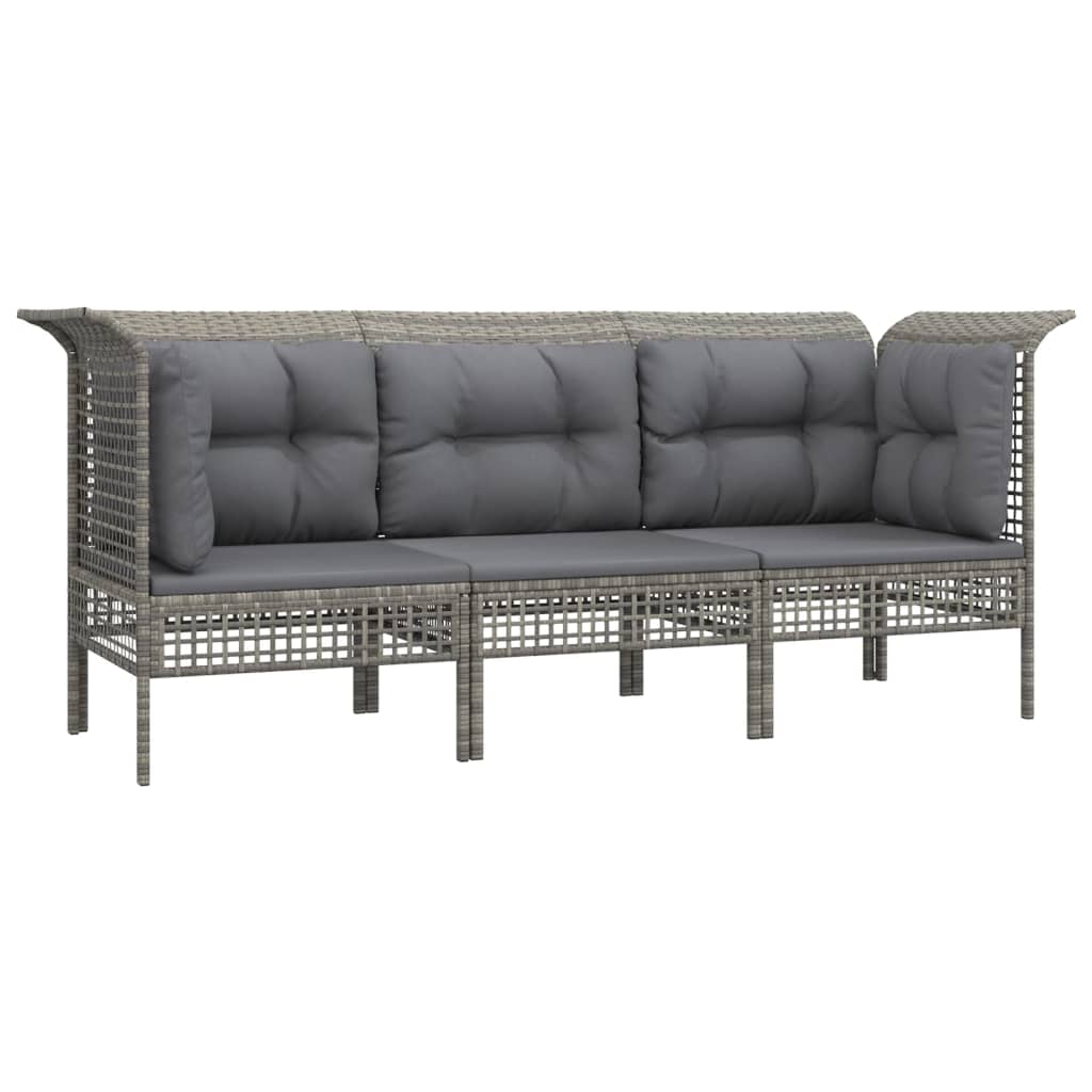 Salon de jardin 3 pcs avec coussins Gris Résine tressée