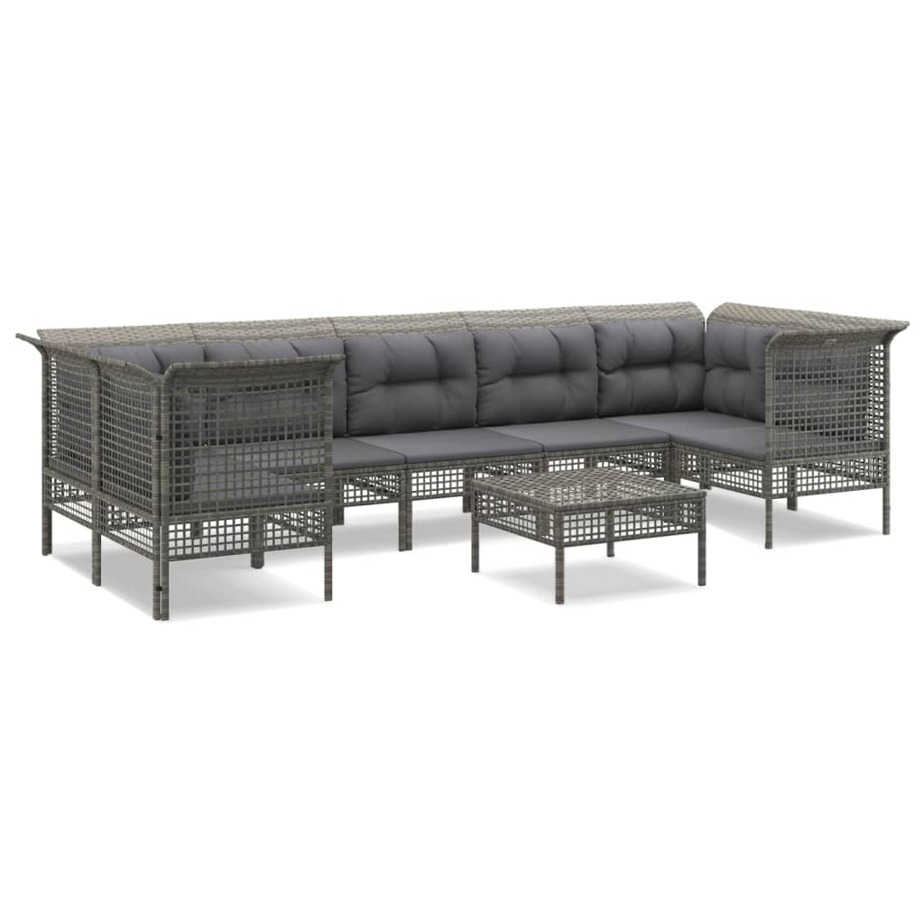 Salon de jardin 8 pcs avec coussins Gris Résine tressée