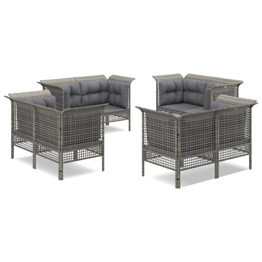 Salon de jardin 8 pcs avec coussins Gris Résine tressée