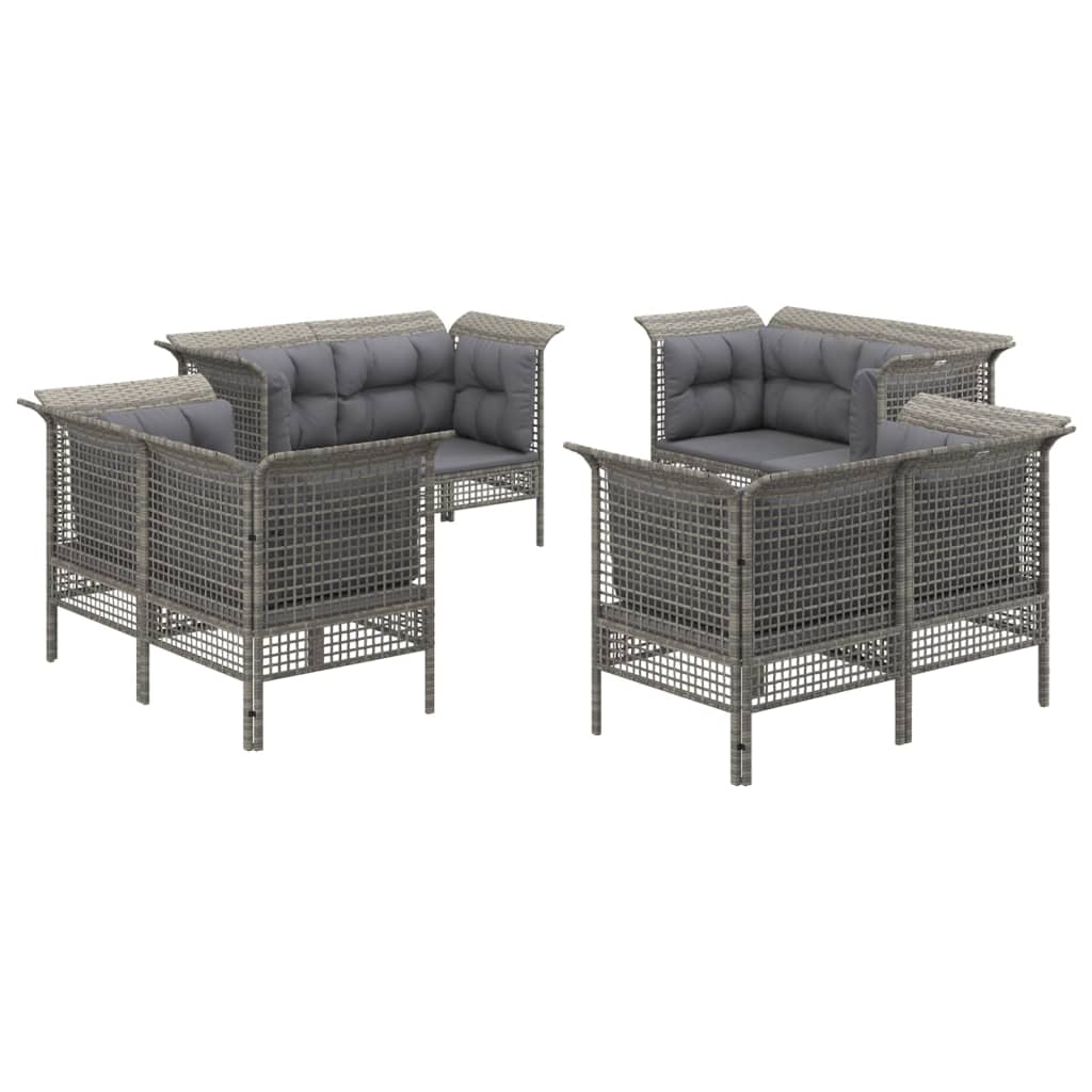 Salon de jardin 8 pcs avec coussins Gris Résine tressée