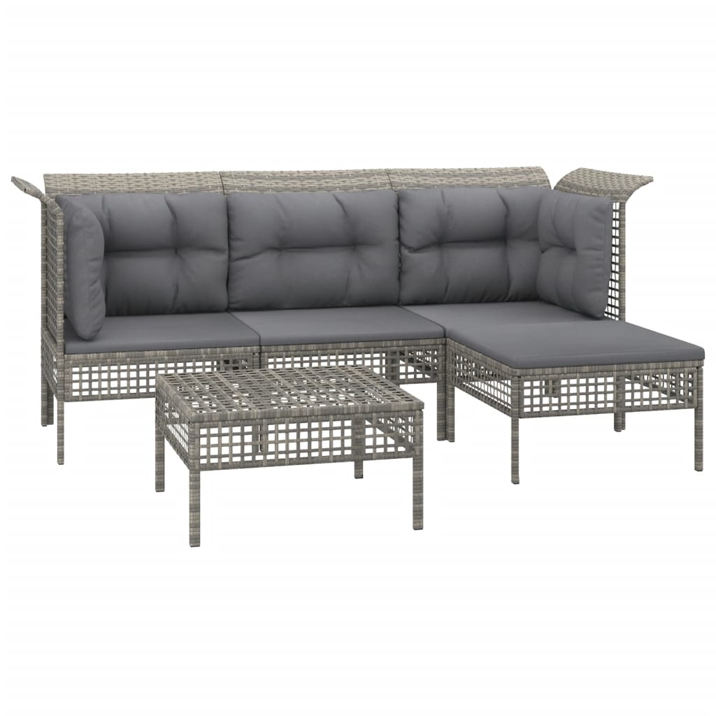 Salon de jardin 5 pcs avec coussins Gris Résine tressée
