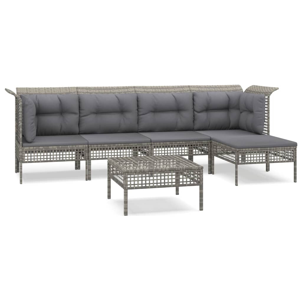 Salon de jardin 6 pcs avec coussins Gris Résine tressée