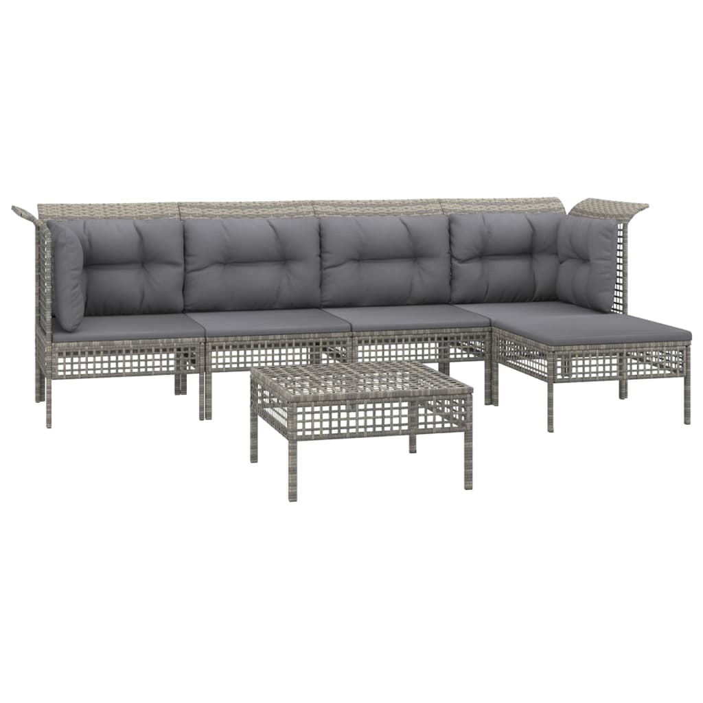 Salon de jardin 6 pcs avec coussins Gris Résine tressée