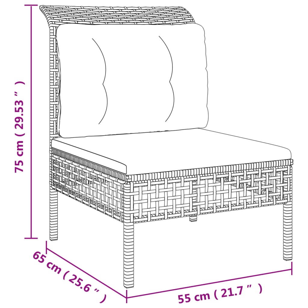 Salon de jardin 6 pcs avec coussins Gris Résine tressée