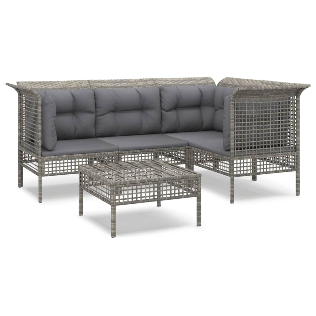 Salon de jardin 5 pcs avec coussins Gris Résine tressée