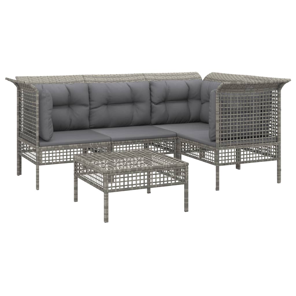 Salon de jardin 5 pcs avec coussins Gris Résine tressée