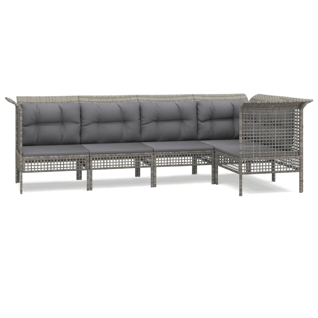 Salon de jardin 5 pcs avec coussins Gris Résine tressée