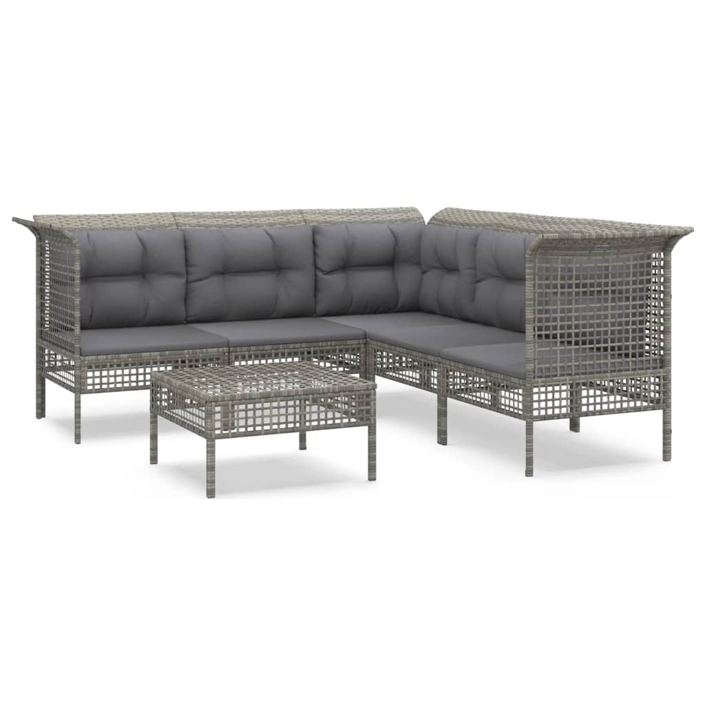 Salon de jardin 6 pcs avec coussins Gris Résine tressée