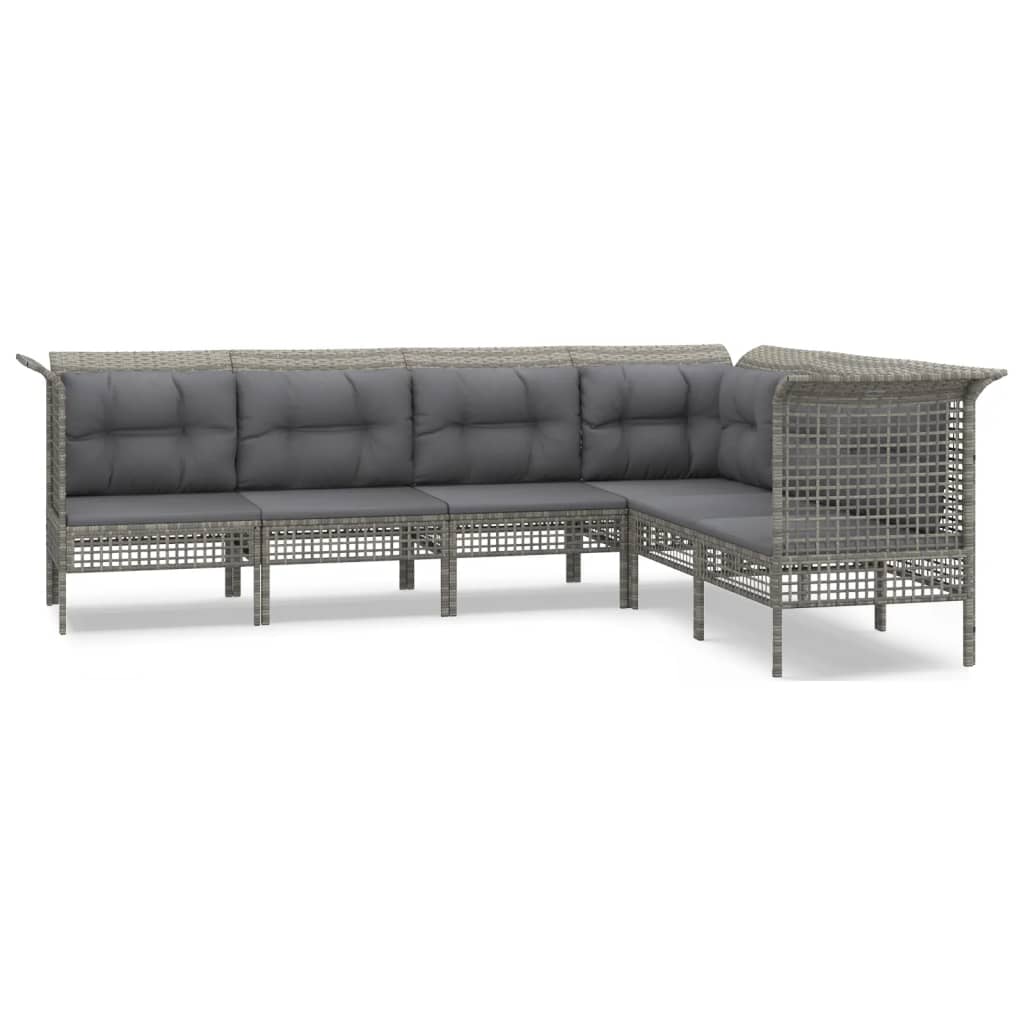 Salon de jardin 6 pcs avec coussins Gris Résine tressée