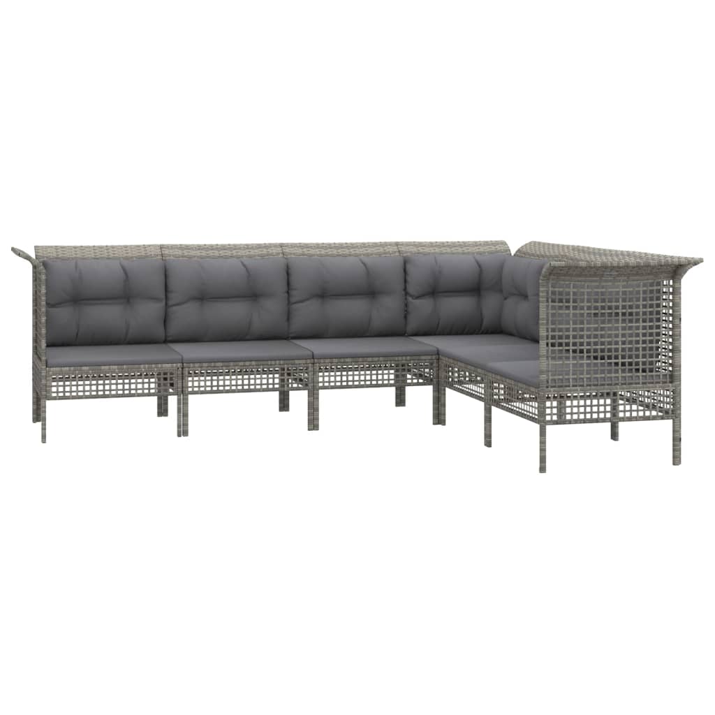 Salon de jardin 6 pcs avec coussins Gris Résine tressée