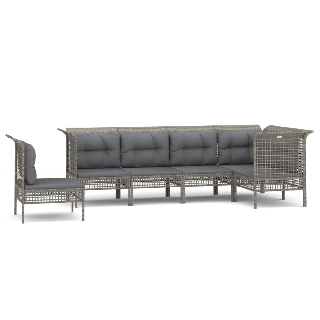 Salon de jardin 6 pcs avec coussins Gris Résine tressée