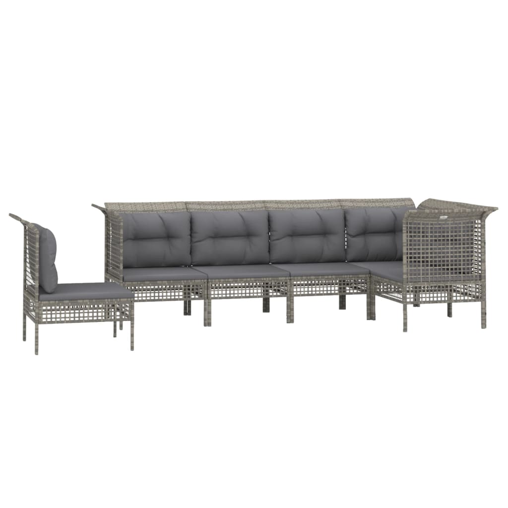 Salon de jardin 6 pcs avec coussins Gris Résine tressée