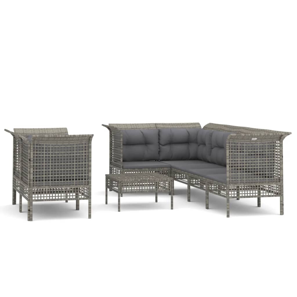 Salon de jardin 8 pcs avec coussins Gris Résine tressée