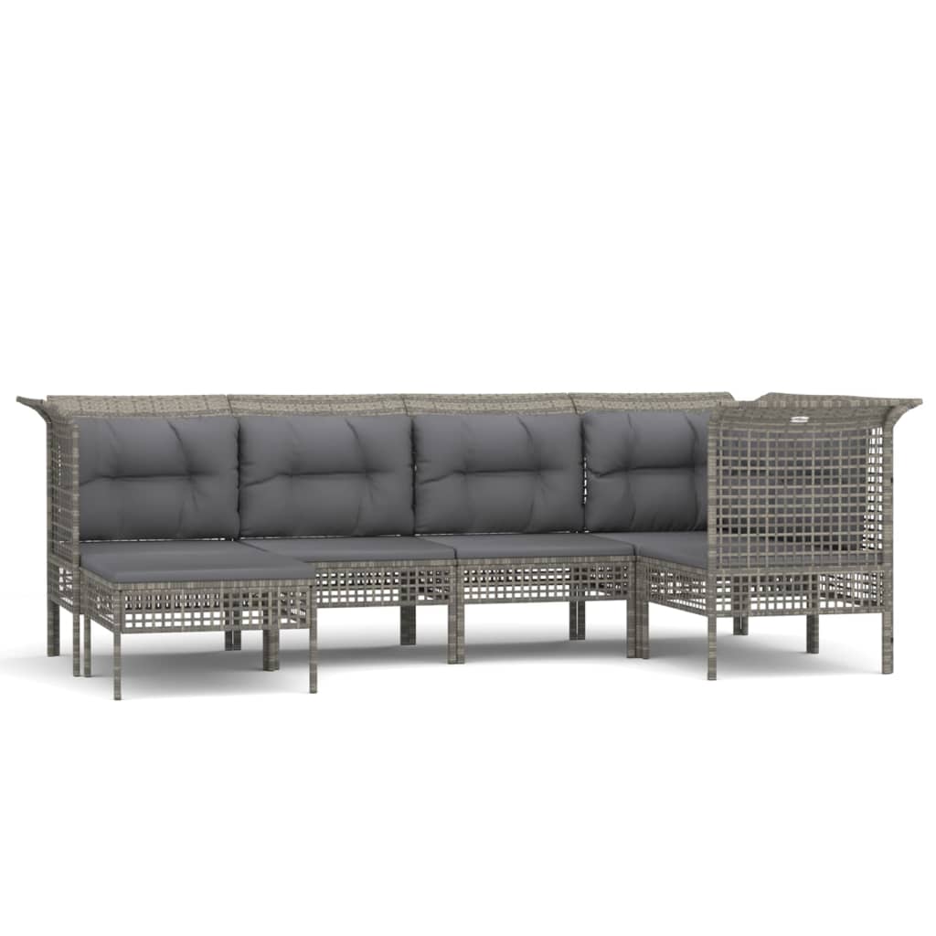 Salon de jardin 6 pcs avec coussins Gris Résine tressée
