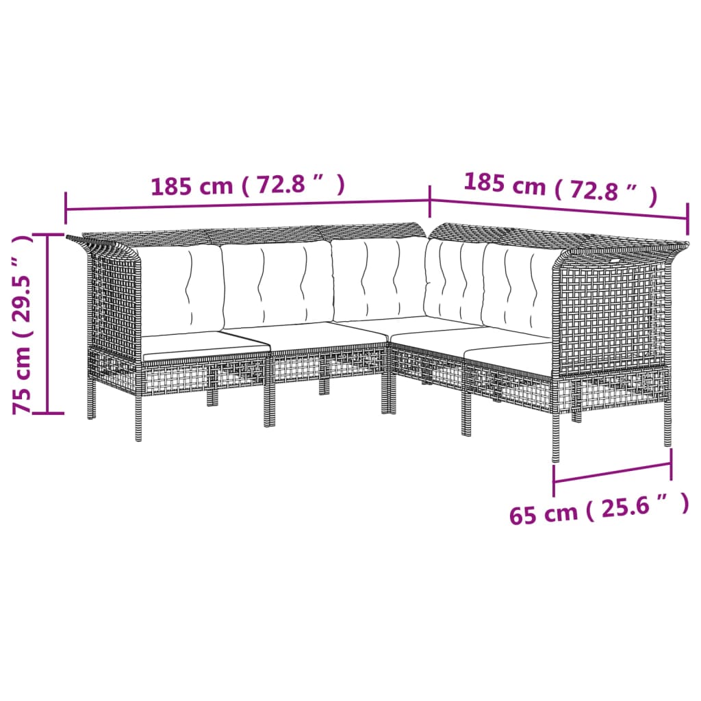 Salon de jardin 6 pcs avec coussins Gris Résine tressée