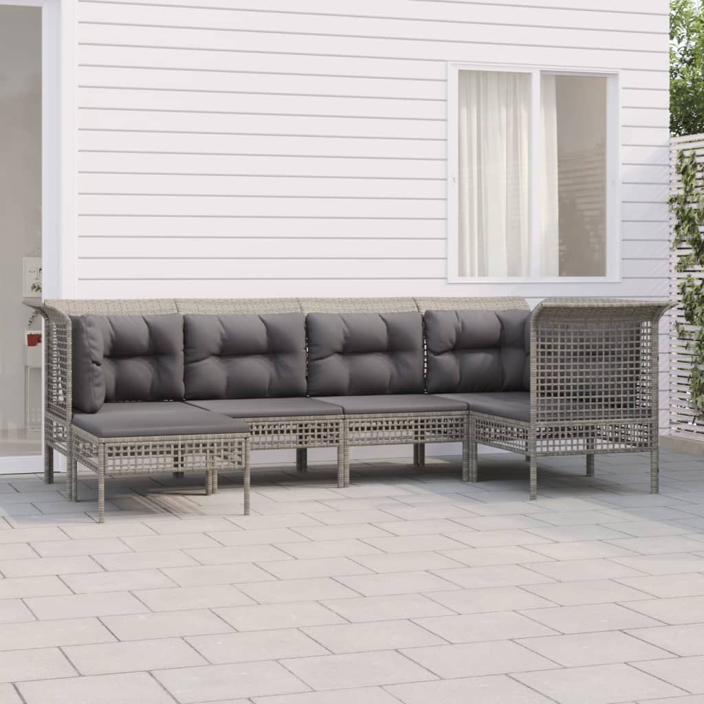 Salon de jardin 6 pcs avec coussins Gris Résine tressée