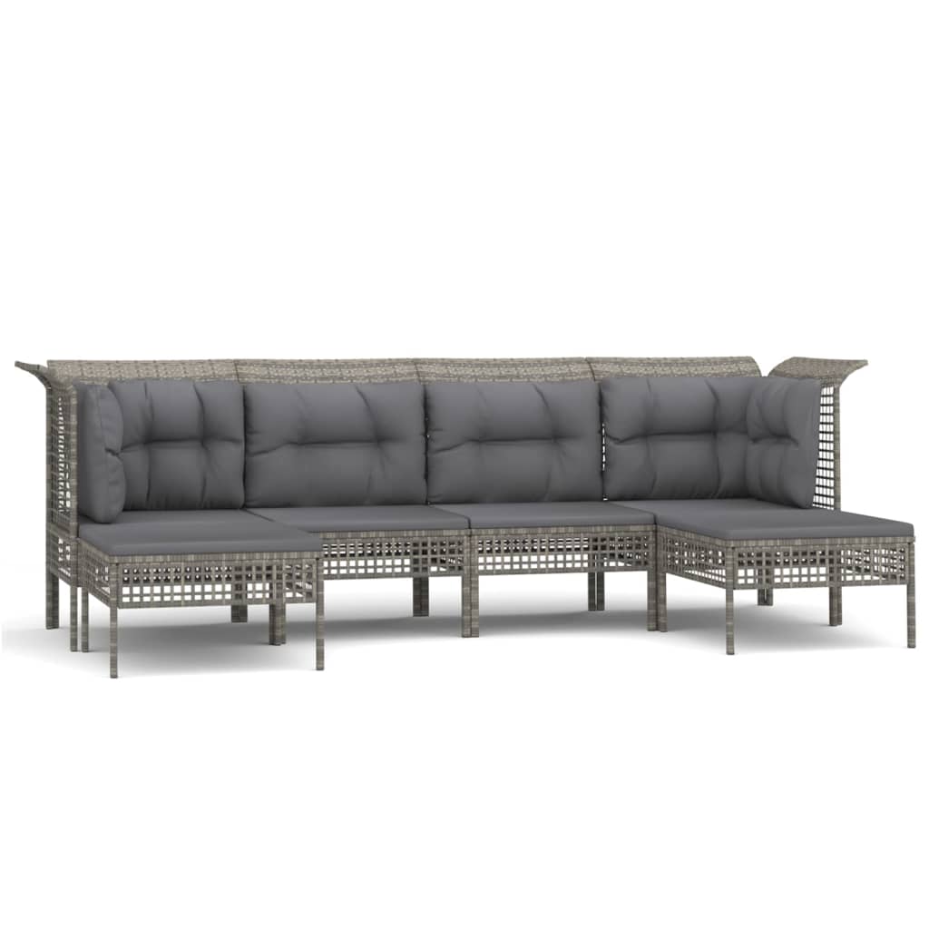Salon de jardin 6 pcs avec coussins Gris Résine tressée