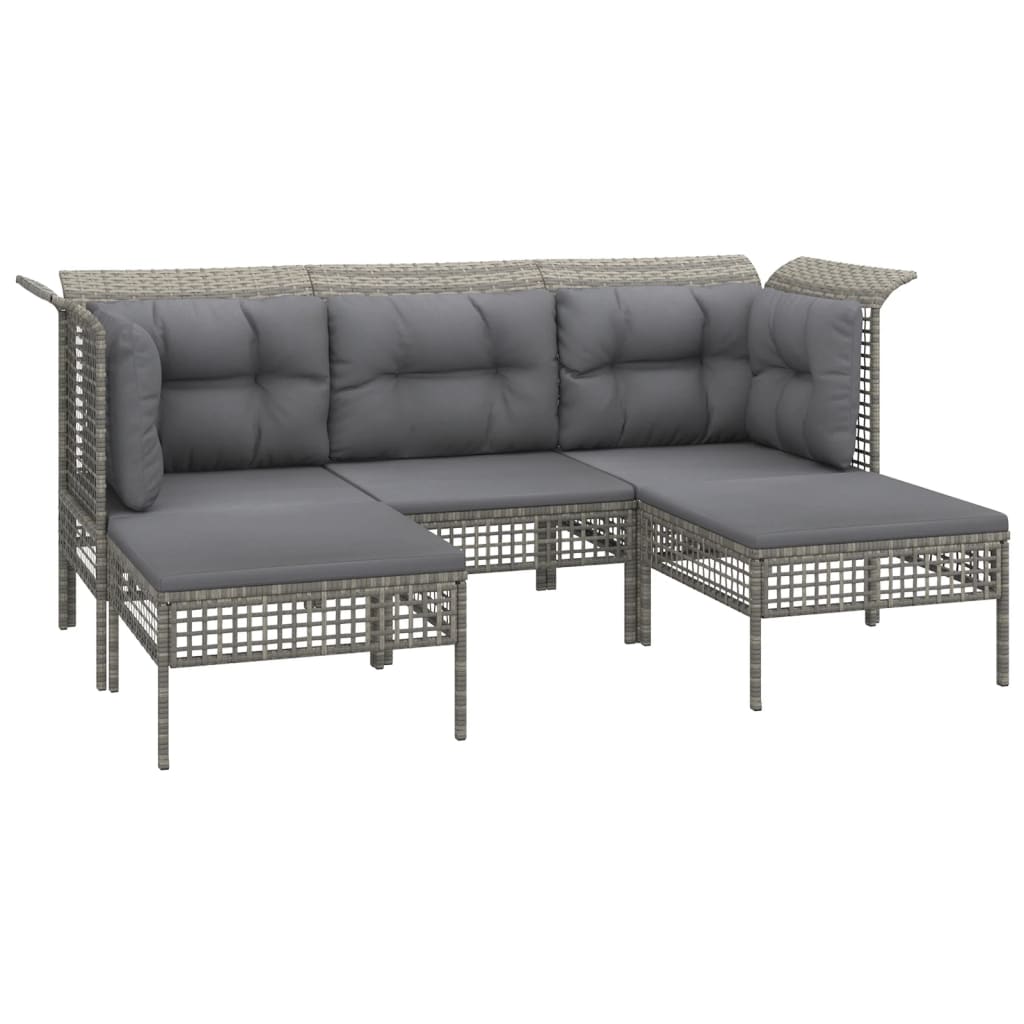 Salon de jardin 6 pcs avec coussins Gris Résine tressée