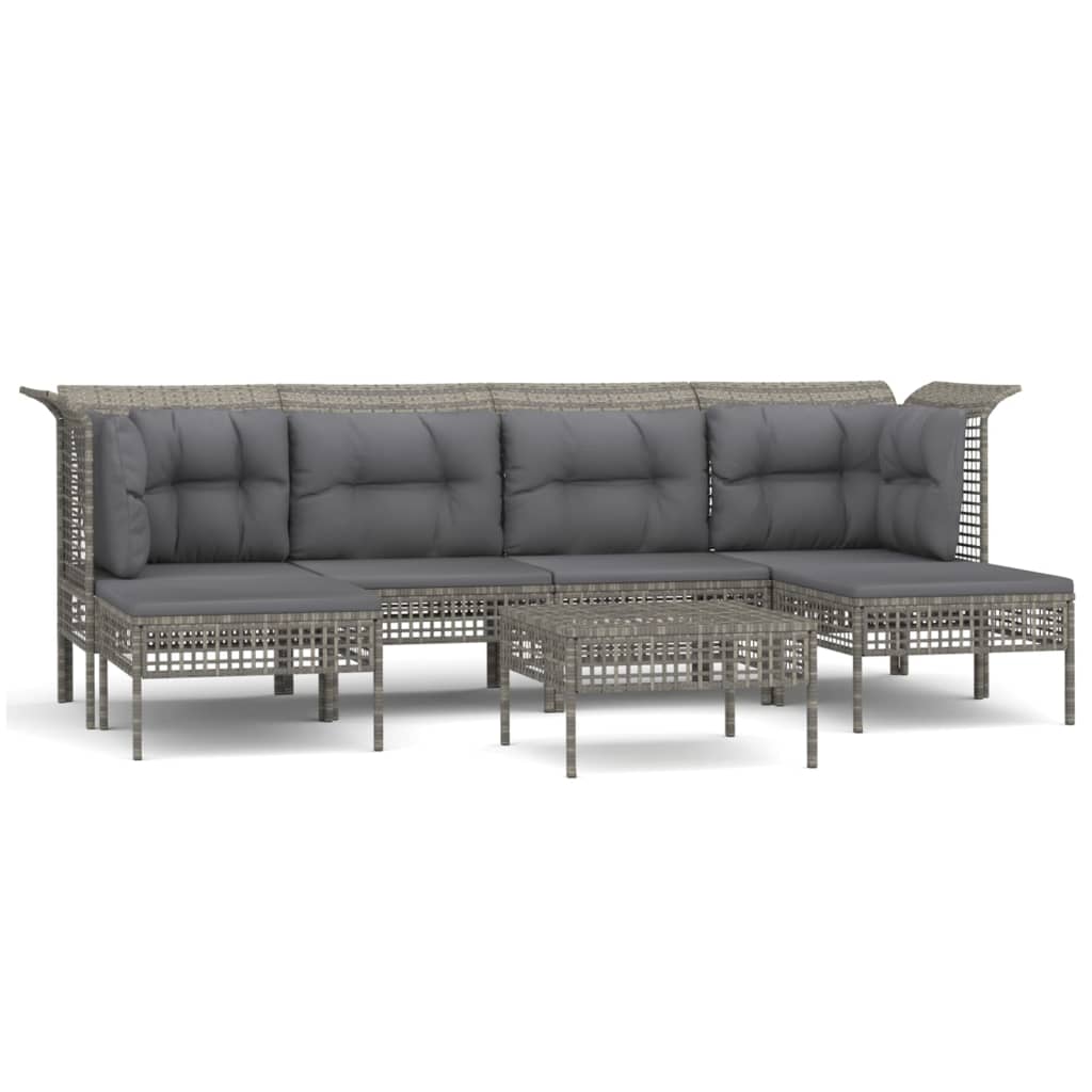 Salon de jardin 7 pcs avec coussins Gris Résine tressée