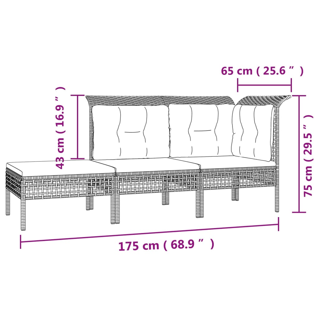 Salon de jardin 7 pcs avec coussins Gris Résine tressée